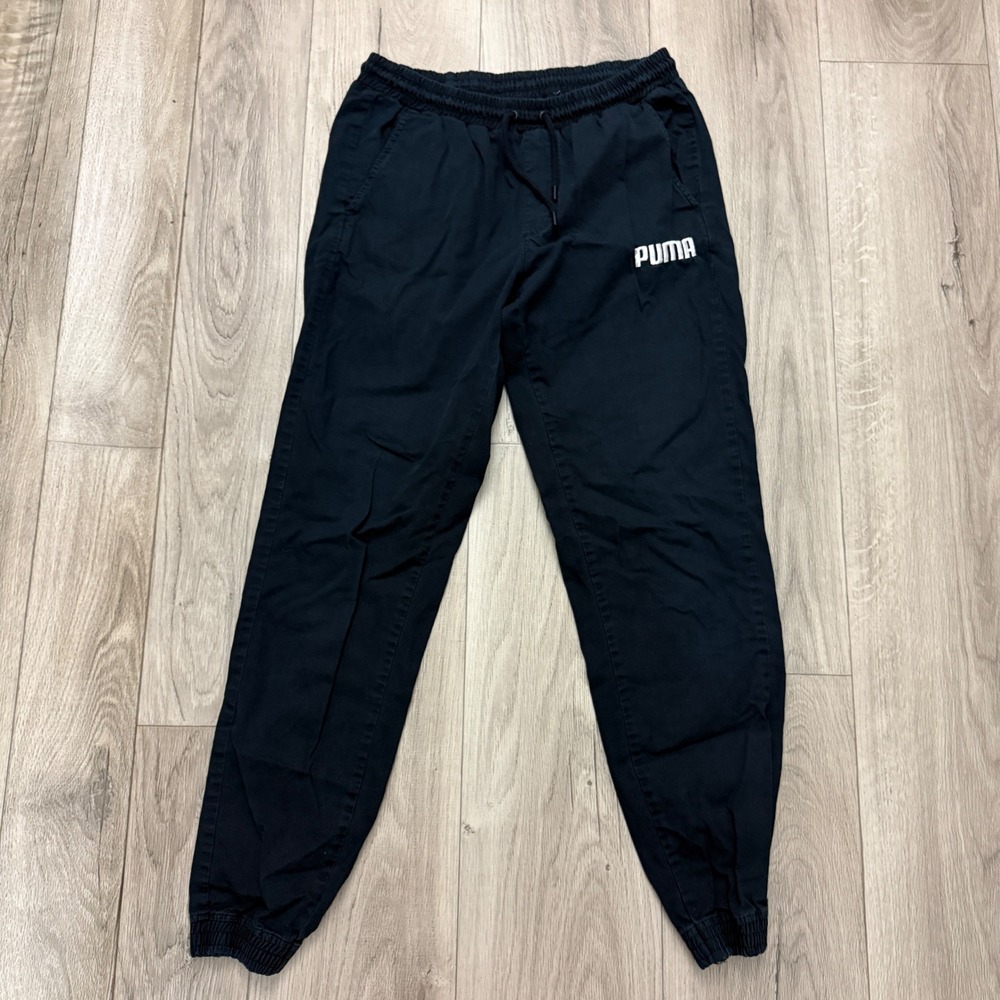 Puma Jogger Pants Mens Medium Black Athletic Casual Elastic Waist Tapered